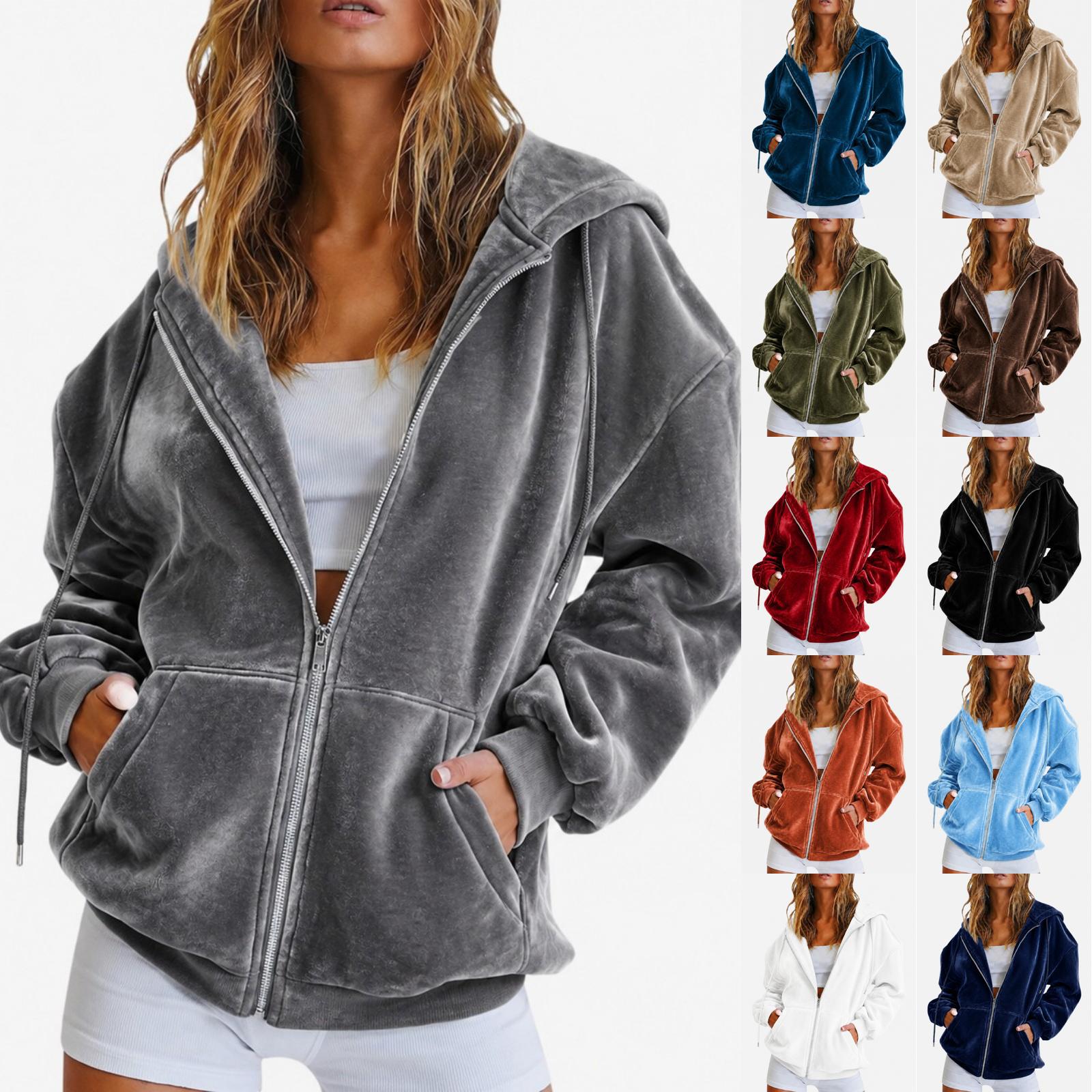 Velvet Zip-Up Hoodie Loose Fit Casual Jacket