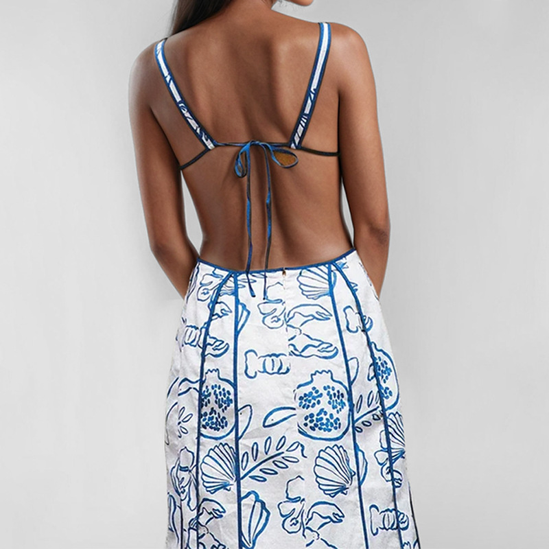 Women's Sexy Cutout Open-Back Floral Print Long Dress