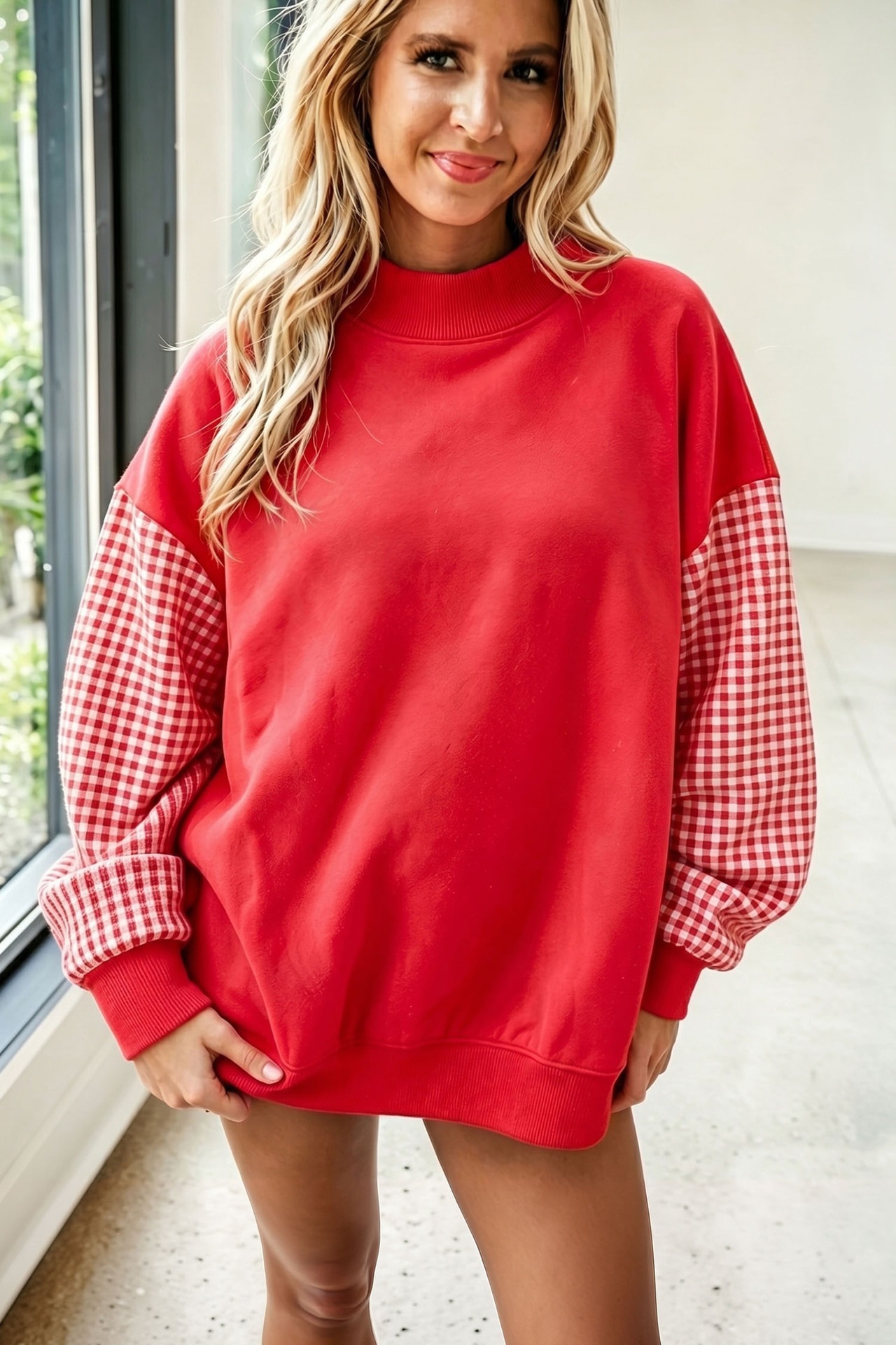 Retro Color-Block Women's Raglan Sleeve Mid-Length Sweatshirt