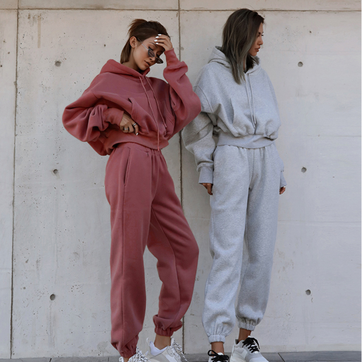 Women's Casual Hoodie and Pants Set Solid Color Long Sleeve