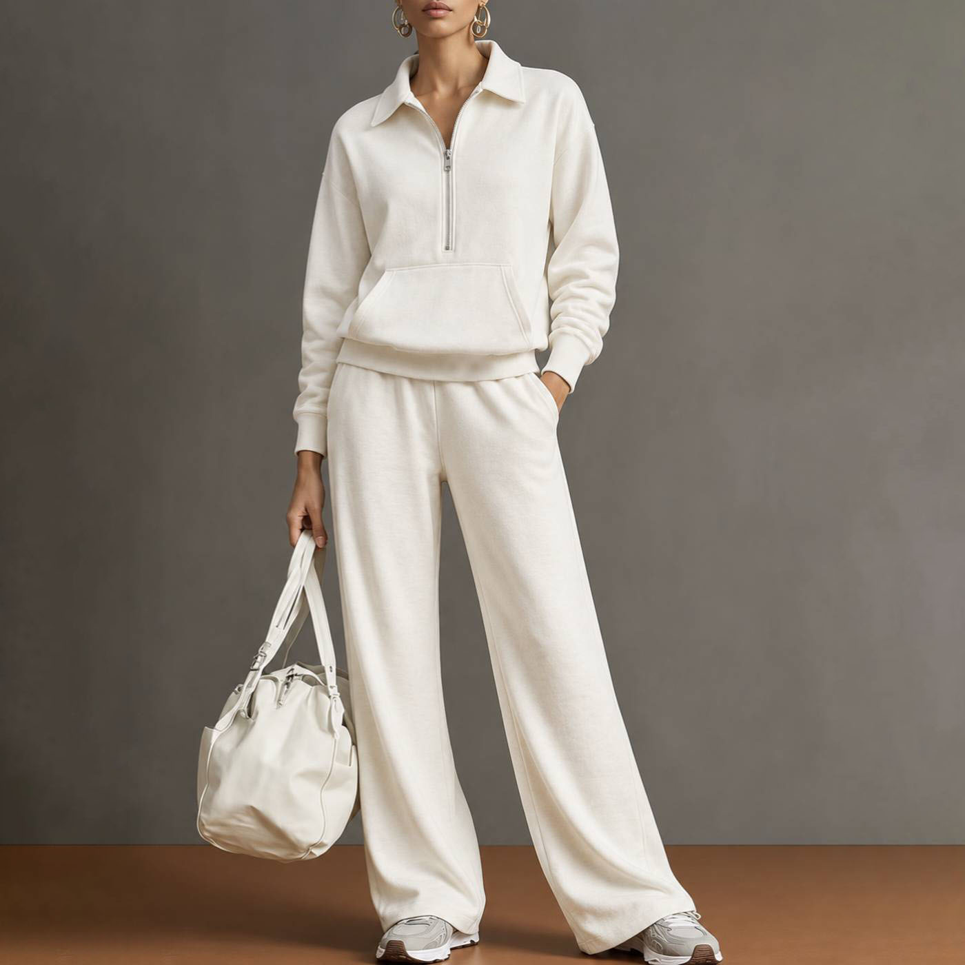 Women's Casual Solid Color Two-Piece Sweatshirt Set