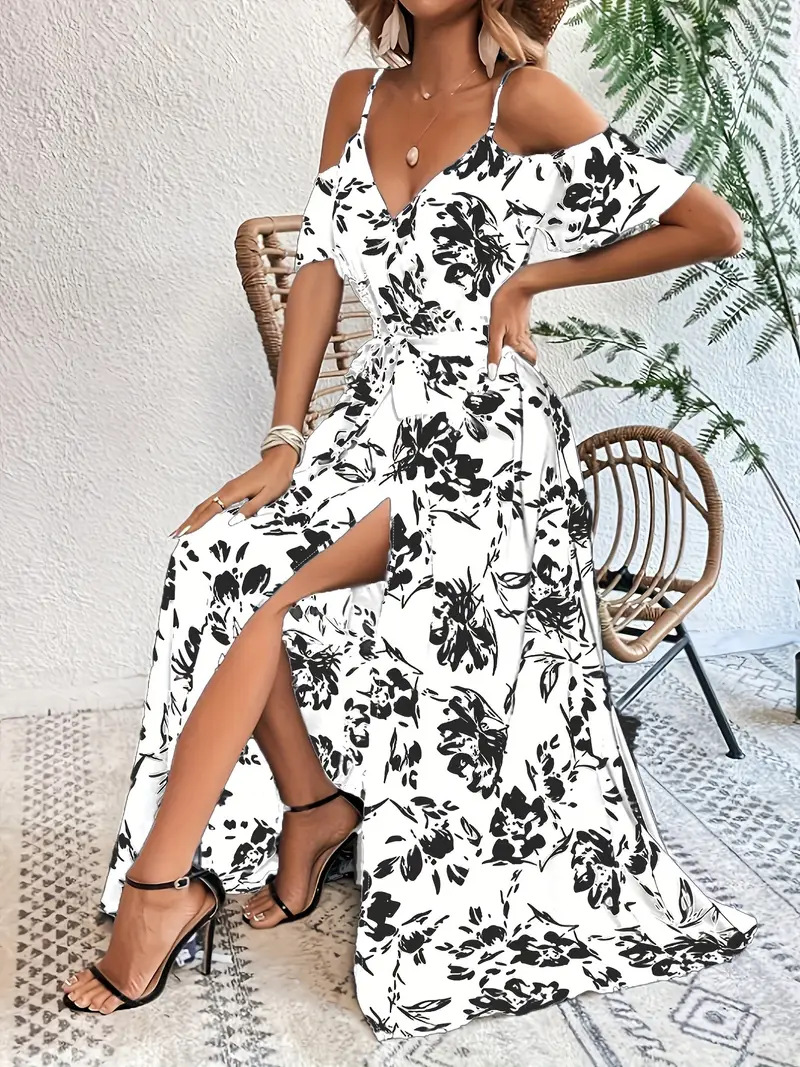 Sexy Spaghetti Strap Irregular Floral Beach Dress