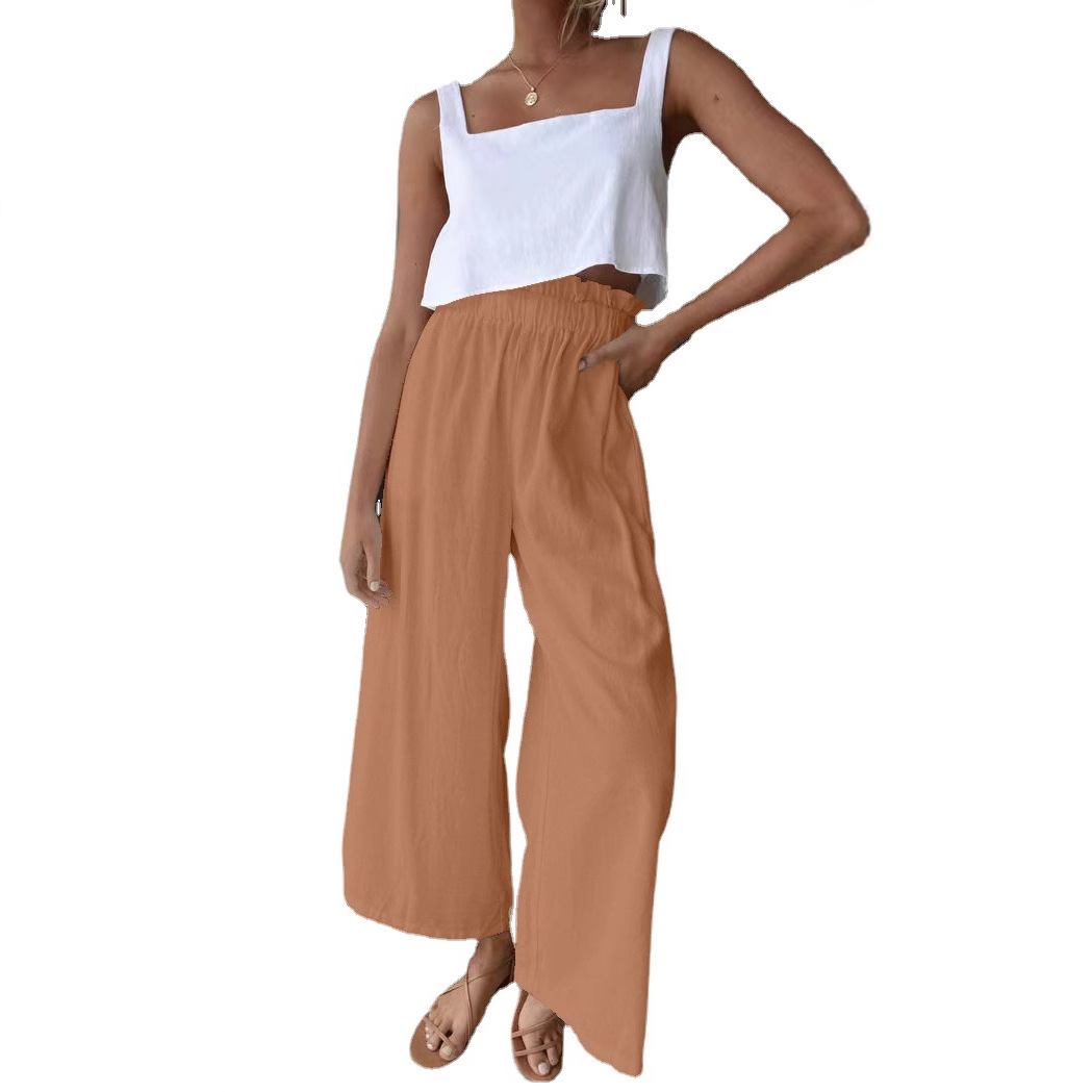 High-Waist Wide-Leg Pants Loose Flowy Floor-Length