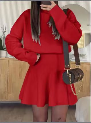 Women's Casual Two-Piece Sweater Skirt Set Stand Collar Long Sleeve