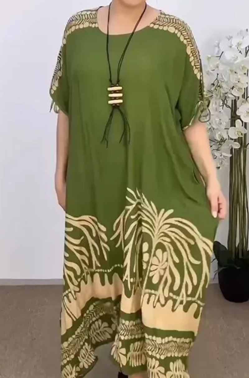 Elegant Floral Print Round Neck Half Sleeve Maxi Dress