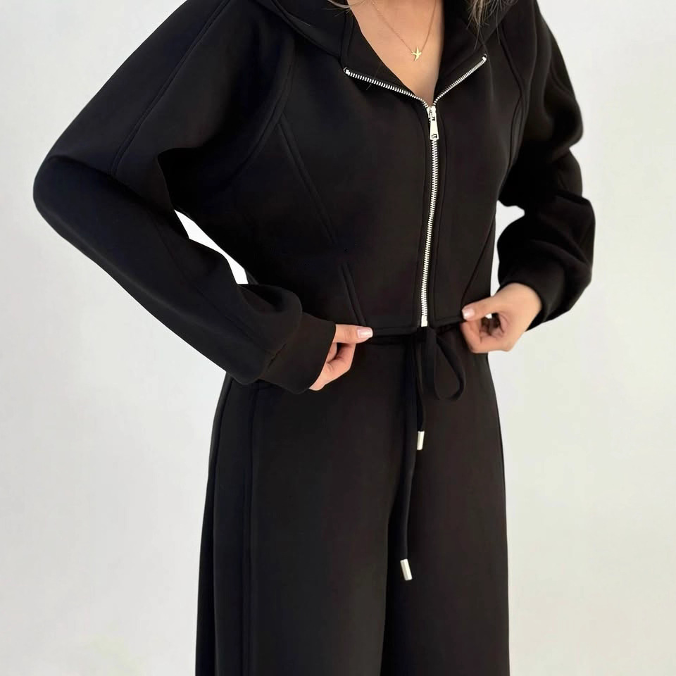 Women's Zip Hooded Track Jacket and Drawstring Pants Two-Piece Set