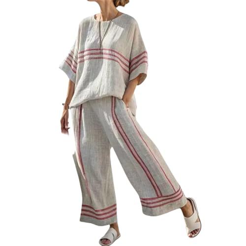 Bohemian Print Crewneck Short Sleeve Top and Pants Casual Set