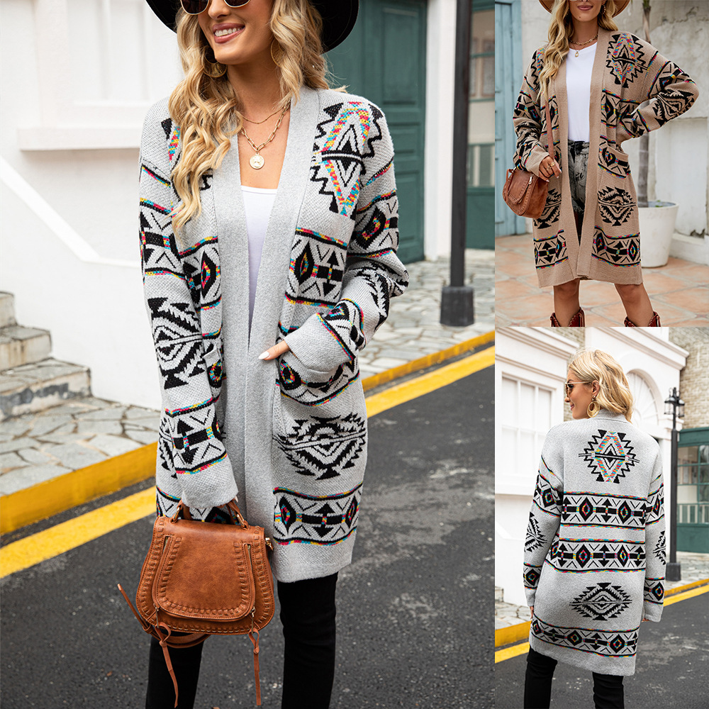 Women's Oversized Diamond Knit Long Cardigan Sweater