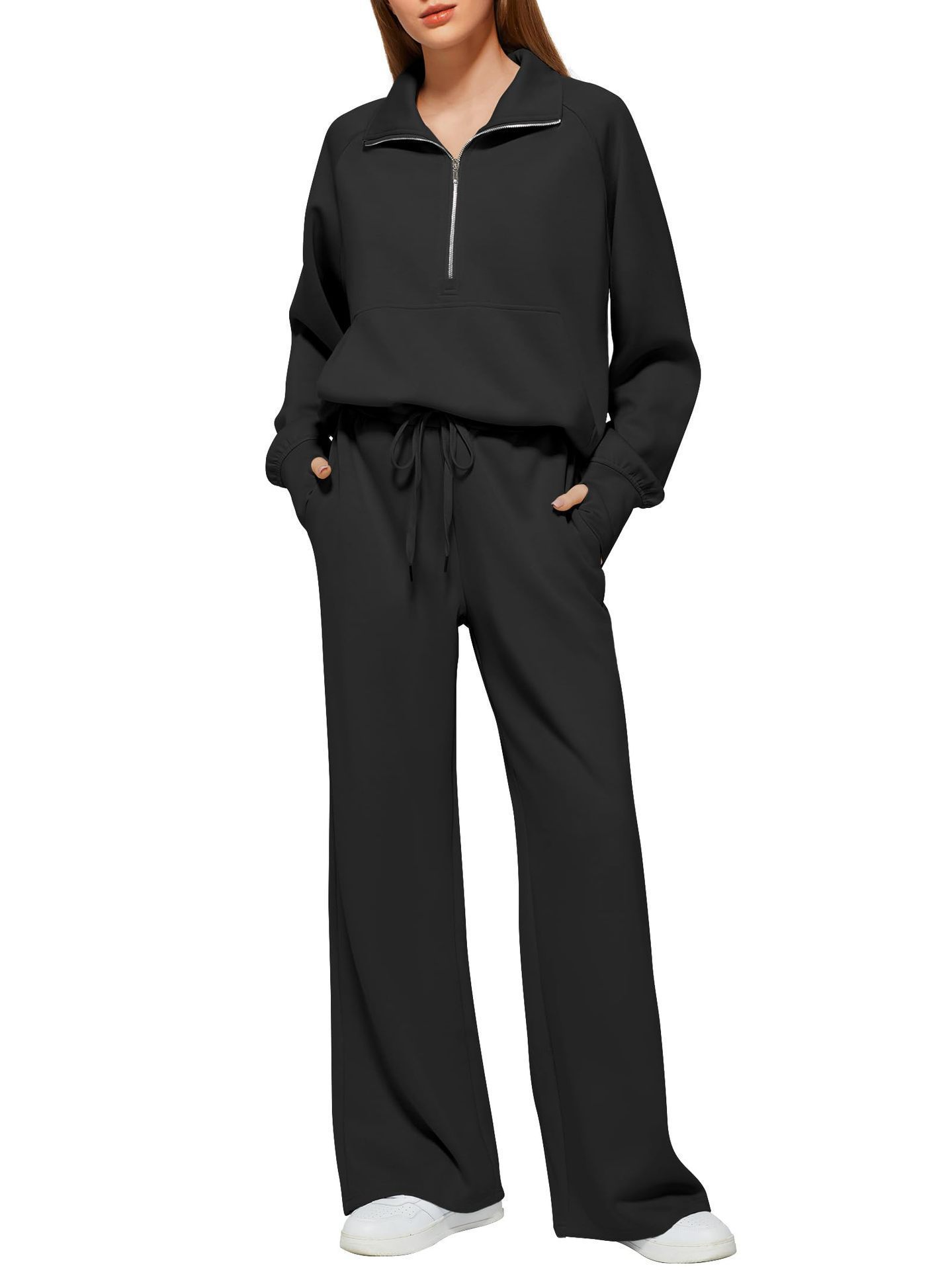 Women's Two-Piece Zip Sweatshirt and Wide-Leg Pants Set