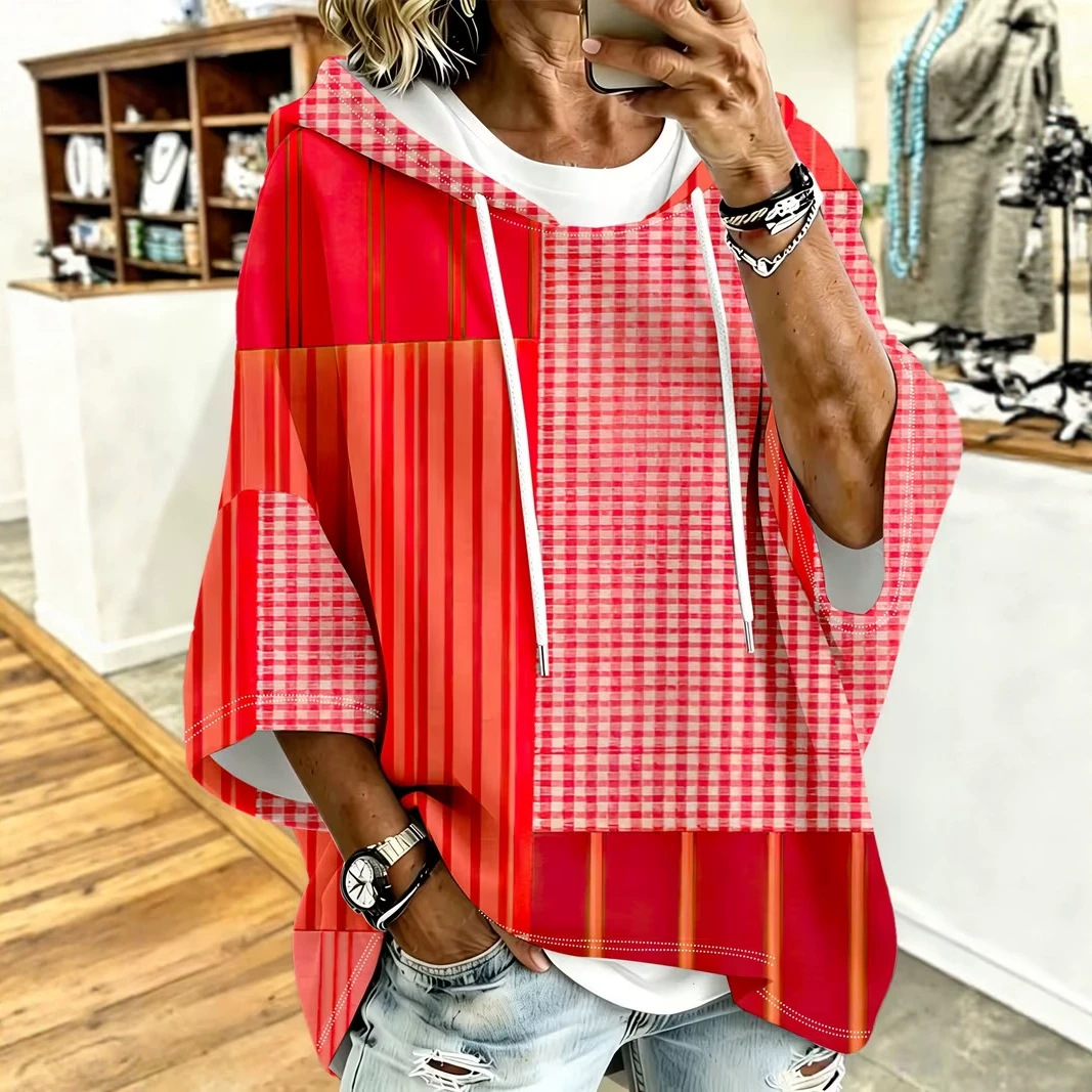Women's Plaid Line Print Casual Hoodie