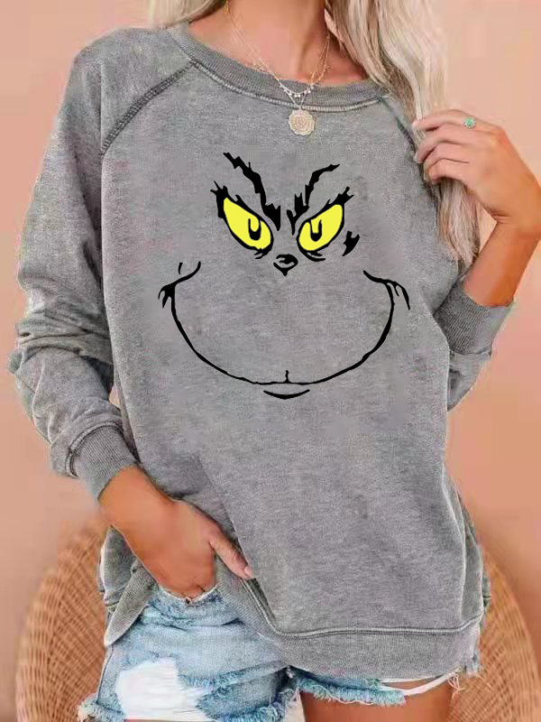 Women's Christmas Grinch Smiley Face Crewneck Sweatshirt