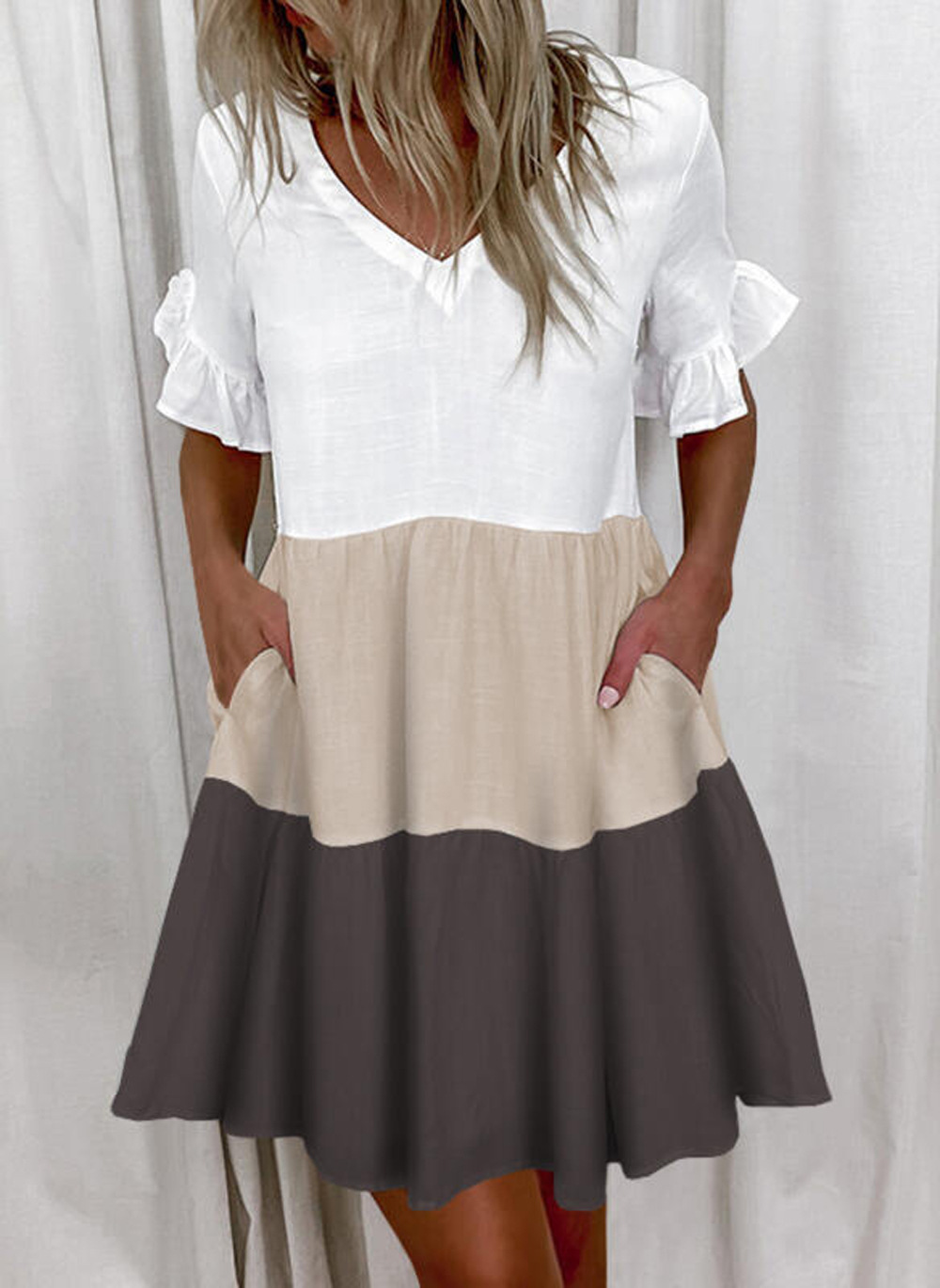 Women's V-Neck Floral Print Swing Dress Short Sleeve