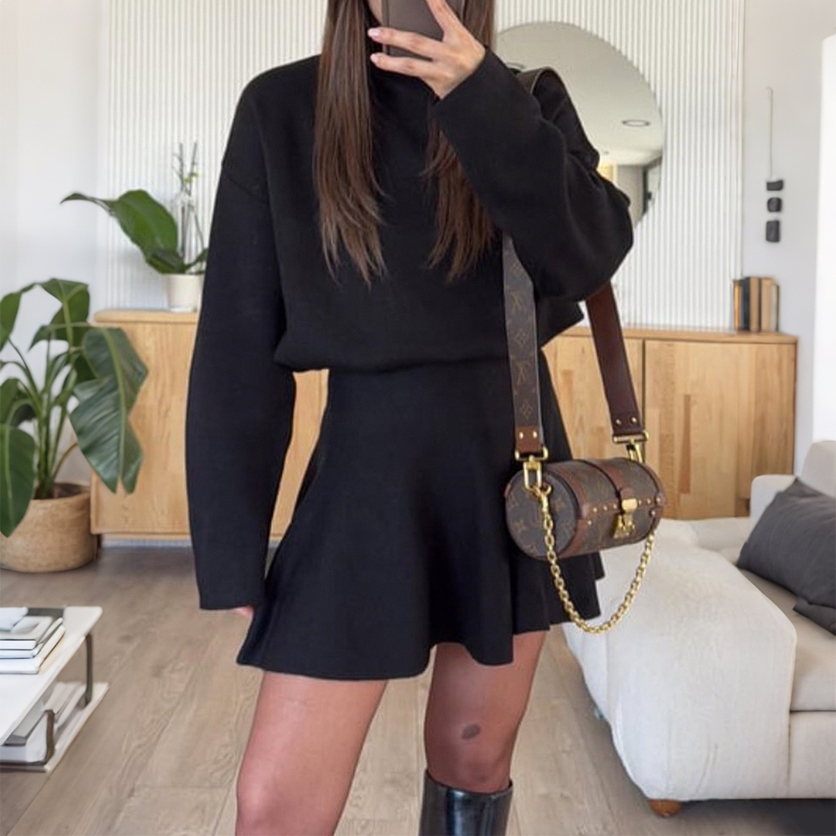 Casual Crewneck Long-Sleeve Sweater Dress Two-Piece Set