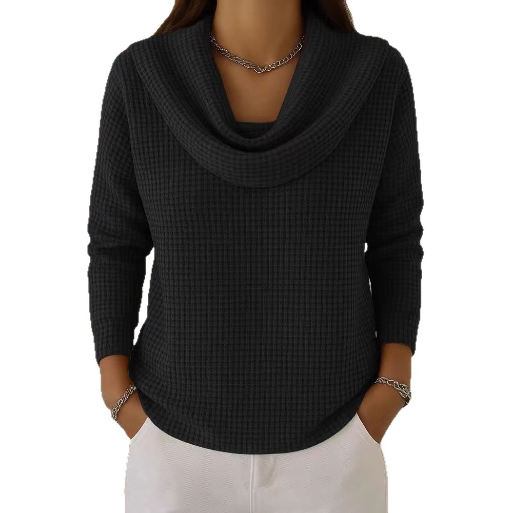 Women's Waffle Knit Long Sleeve Pullover Top Solid Color Casual Loose Fit