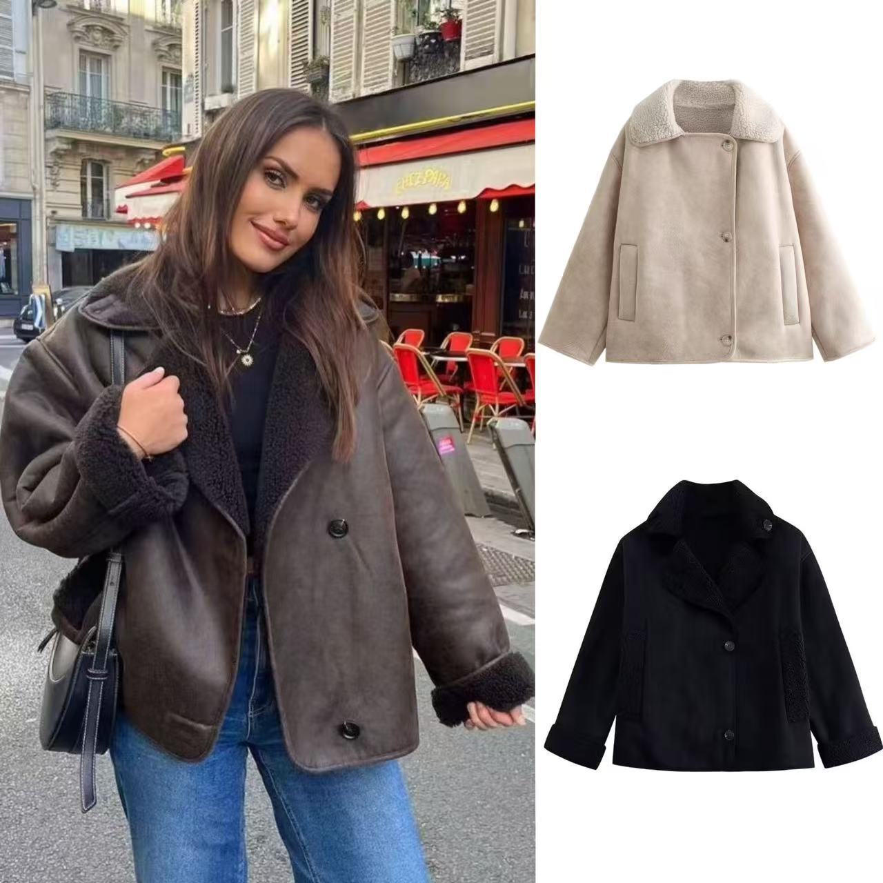 Women's Faux Fur & Leather Loose Warm Jacket