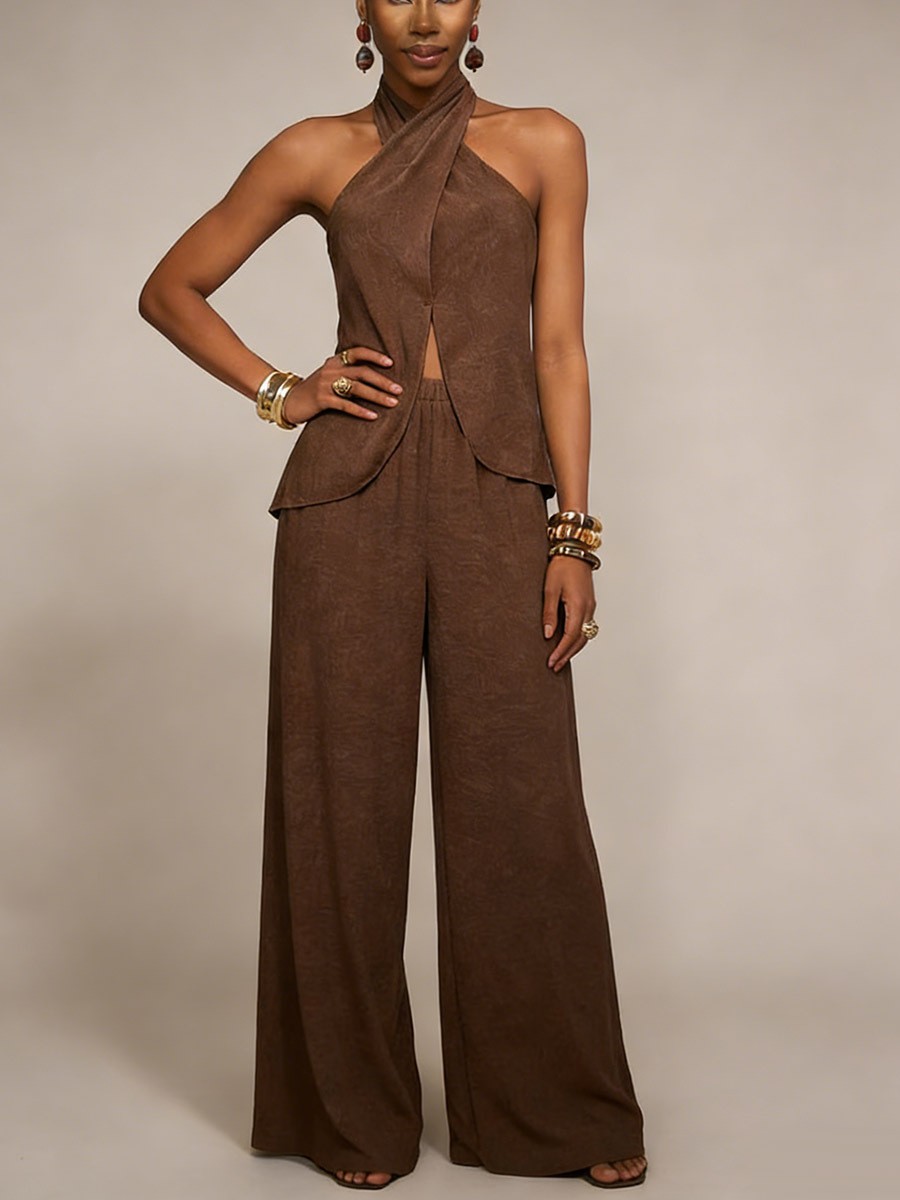 Off-Shoulder Sleeveless Top and Pants Casual Set