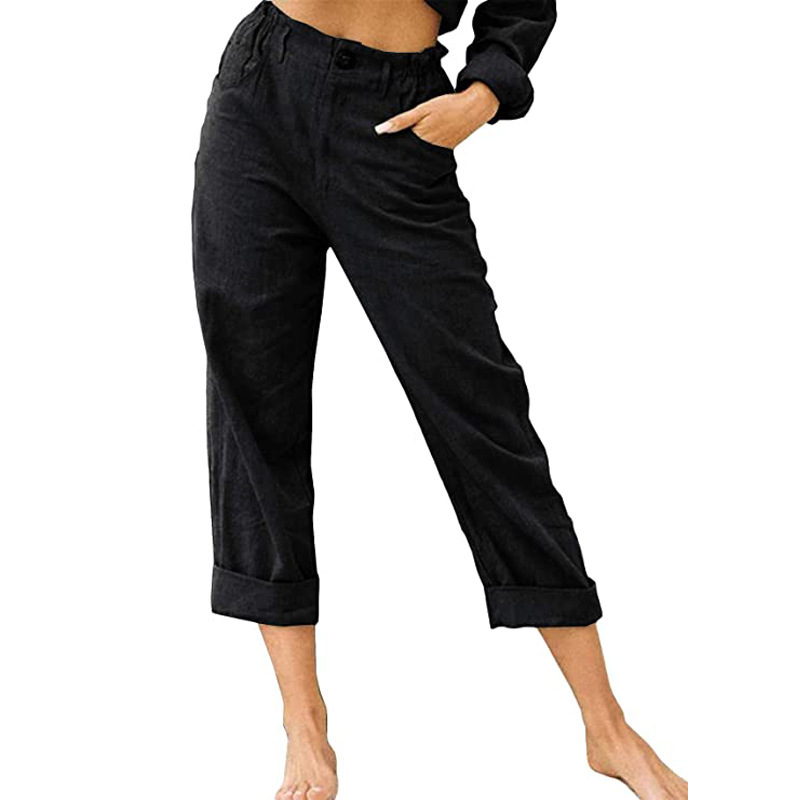 Women's Cotton-Linen High-Waist Straight-Leg Casual Pants
