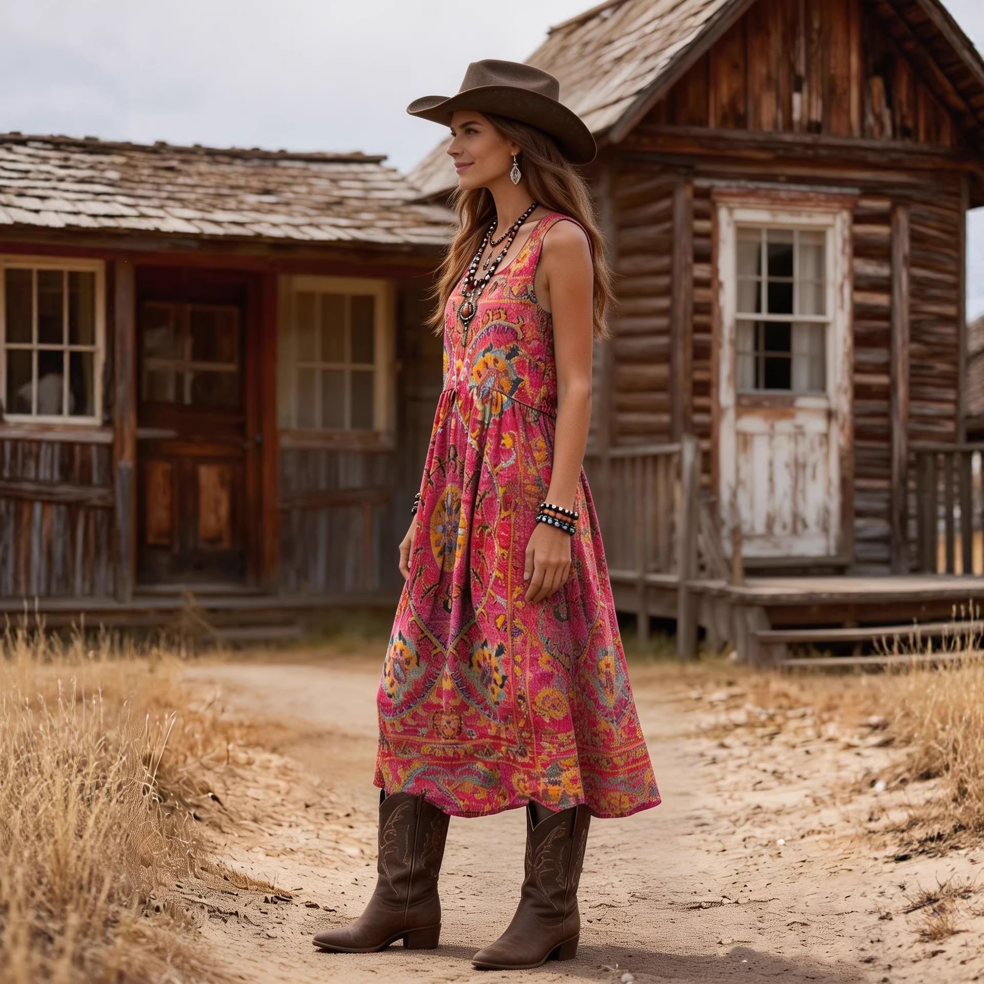 Boho Print V-Neck Sleeveless Maxi Dress
