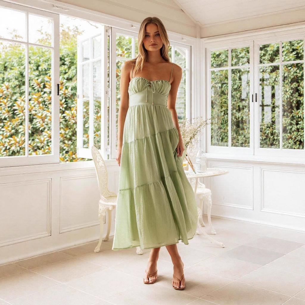 Women's Sleeveless Backless Chiffon Maxi Dress with Paneled Flared Skirt