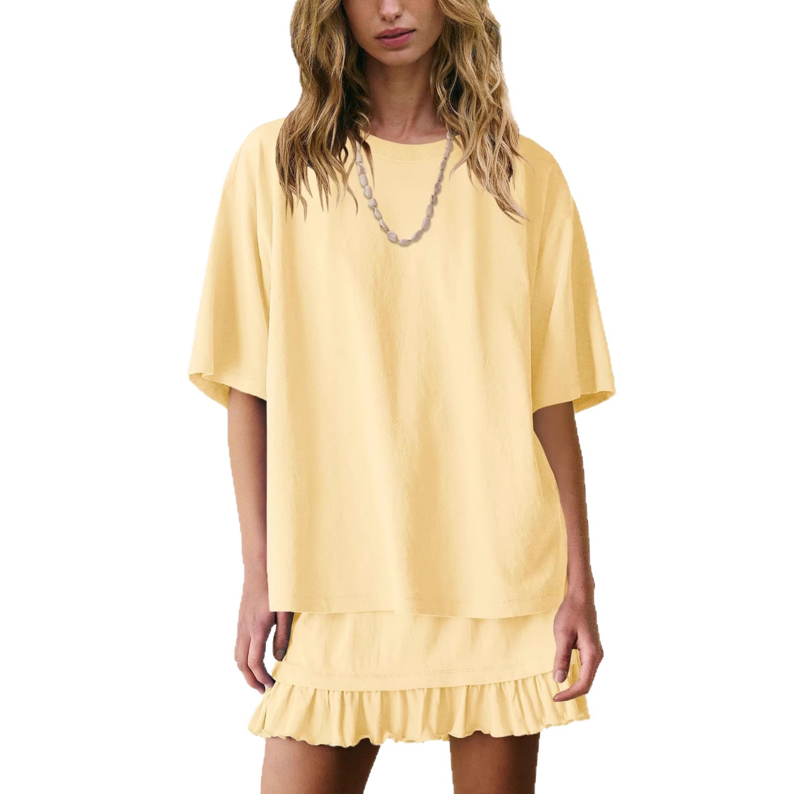 Women's Solid Color Loose Fit Casual Two-Piece Pajama Set with Ruched Detail