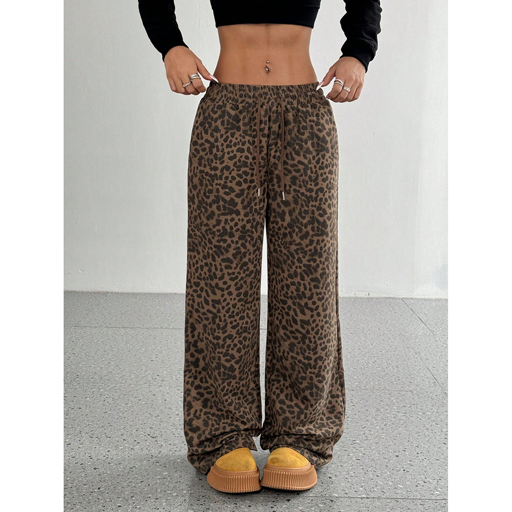 Y2K Leopard Print Straight-Leg Casual Pants