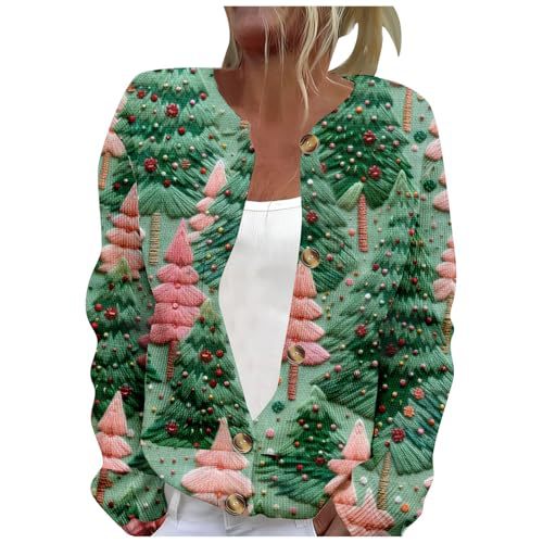 Women's Winter Cloud & Tree Print Button Cardigan Sweater
