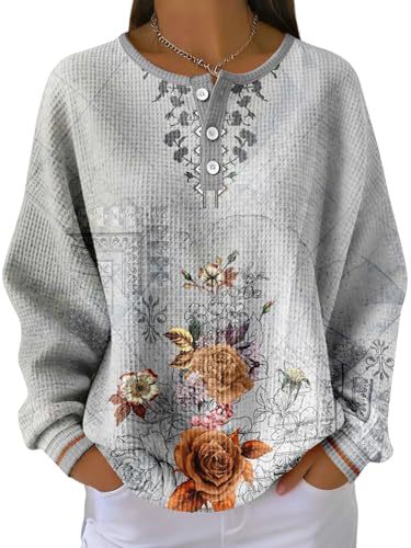Women's Floral Branch Print Button Sweatshirt