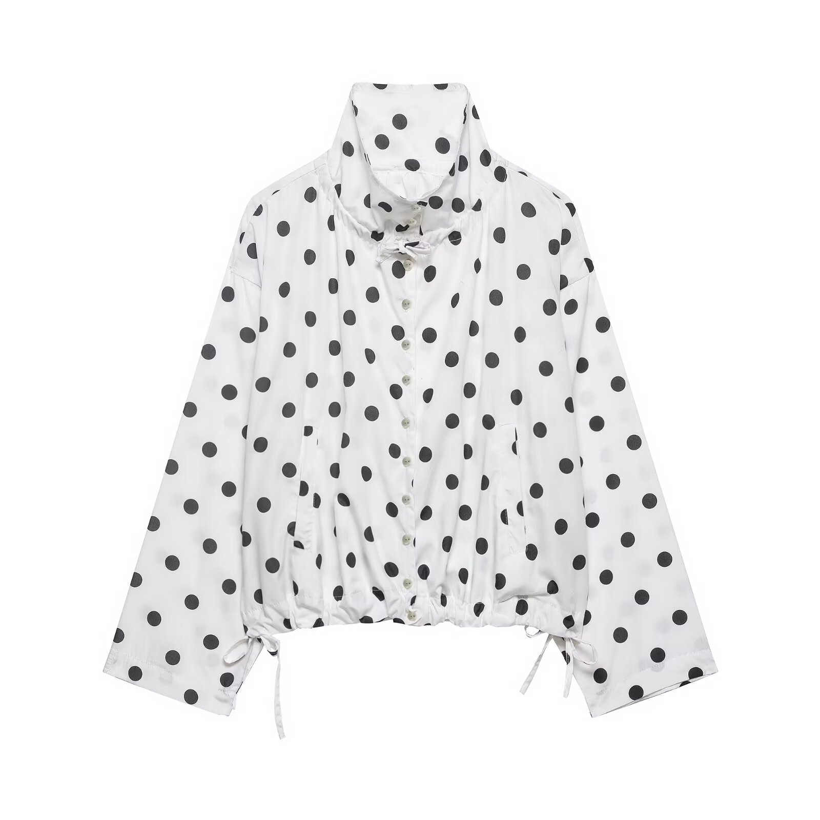 Women's Polka Dot Stand Collar Long Sleeve Casual Jacket