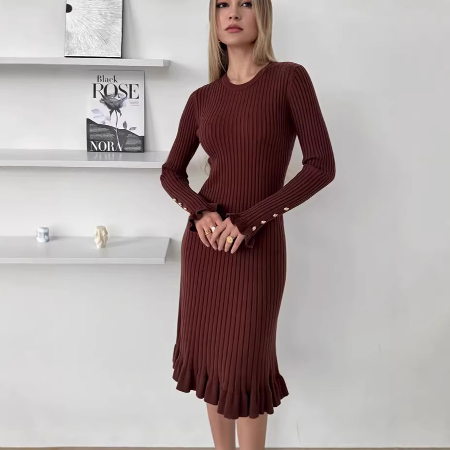 Women's Midi Mermaid Sweater Dress Long Sleeve Knit
