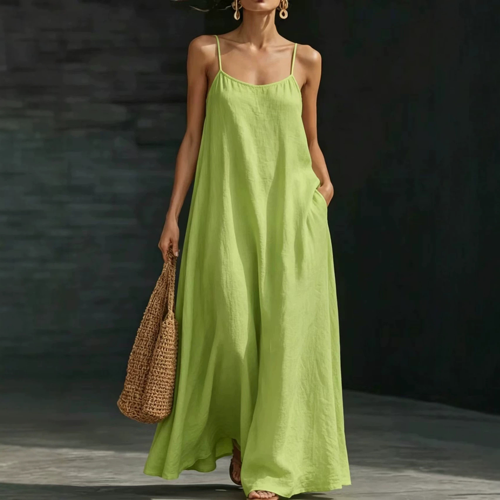 Women's Summer Sleeveless Maxi Dress Loose Flowy A-Line Spaghetti Strap Vacation Dress