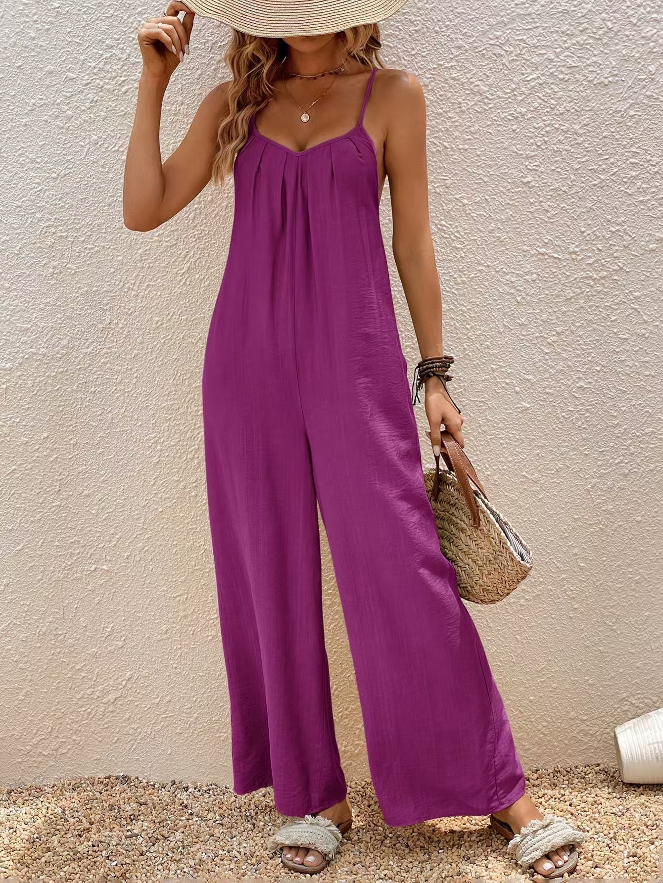 Women's Adjustable Strap Jumpsuit Solid Color Elegant Vacation