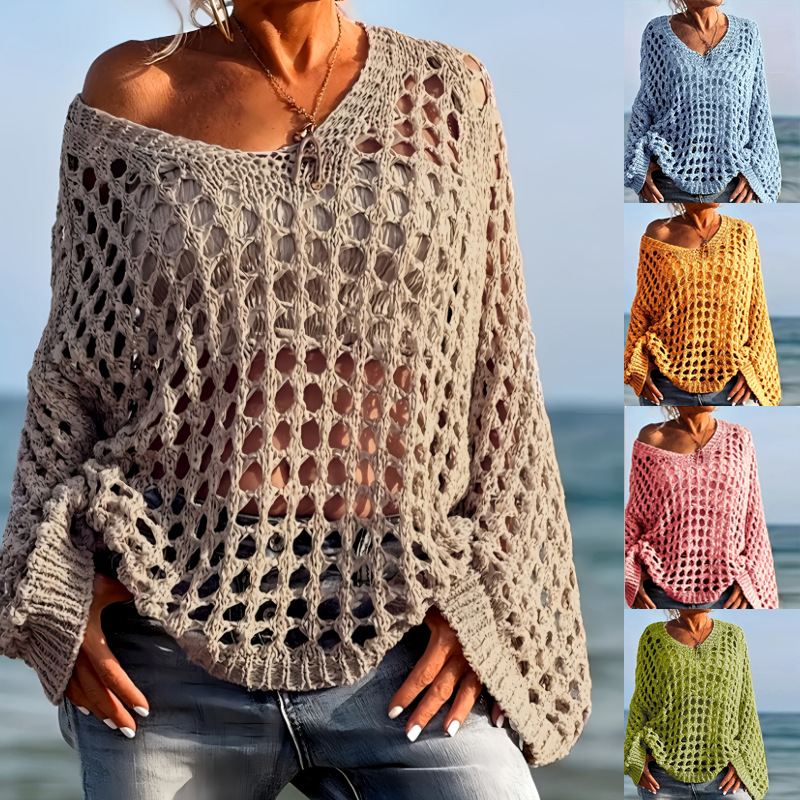 Women's Sexy Open Knit Sun Protection Cardigan Beach Cover-Up
