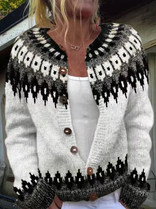 Women's Floral Line Print Cardigan Sweater