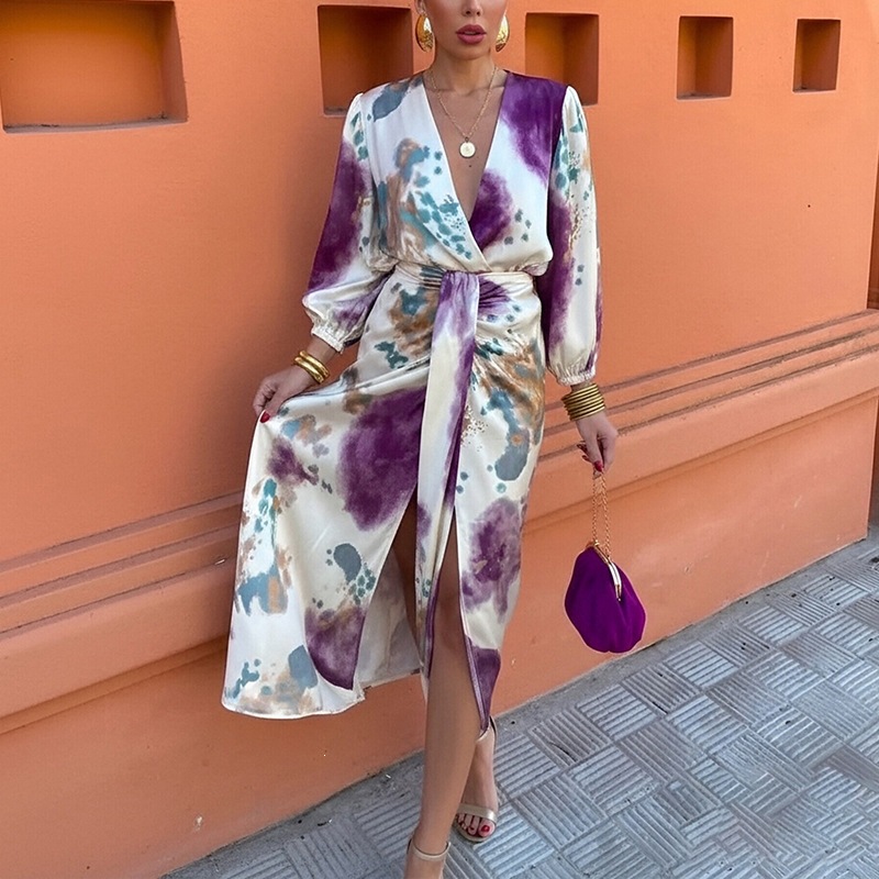Women's V-Neck Printed Fitted Casual Two-Piece Skirt Set