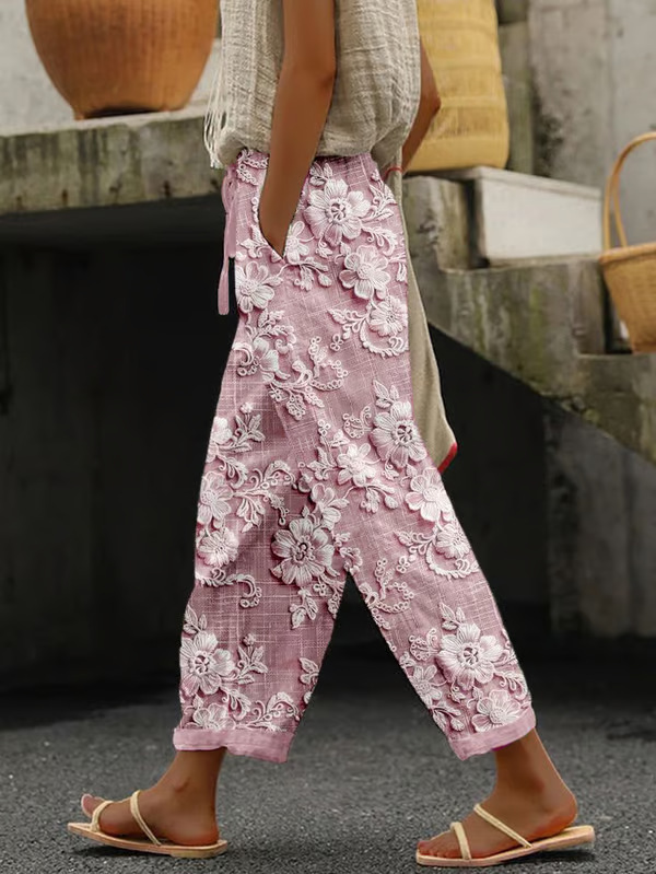 Women's Vintage Floral Print Straight-Leg Casual Pants