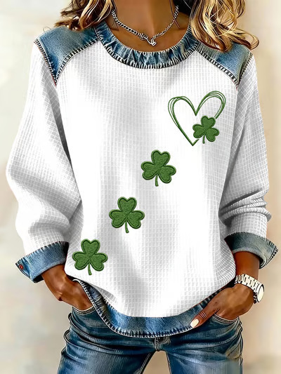 Women's Heart & Botanical Letter Print Crewneck Sweatshirt
