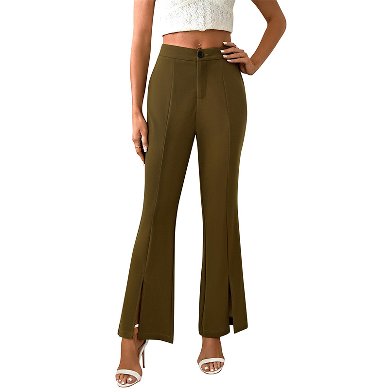 High-Waist Split-Hem Cropped Flare Dress Pants