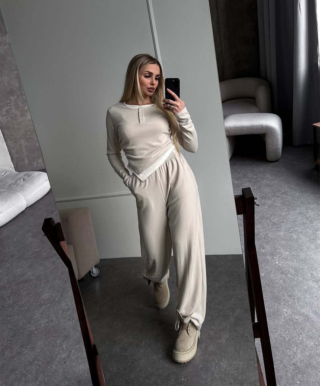 Women's Solid Color Long Sleeve Faux Two-Piece T-Shirt and Pants Set Casual Two-Piece Outfit