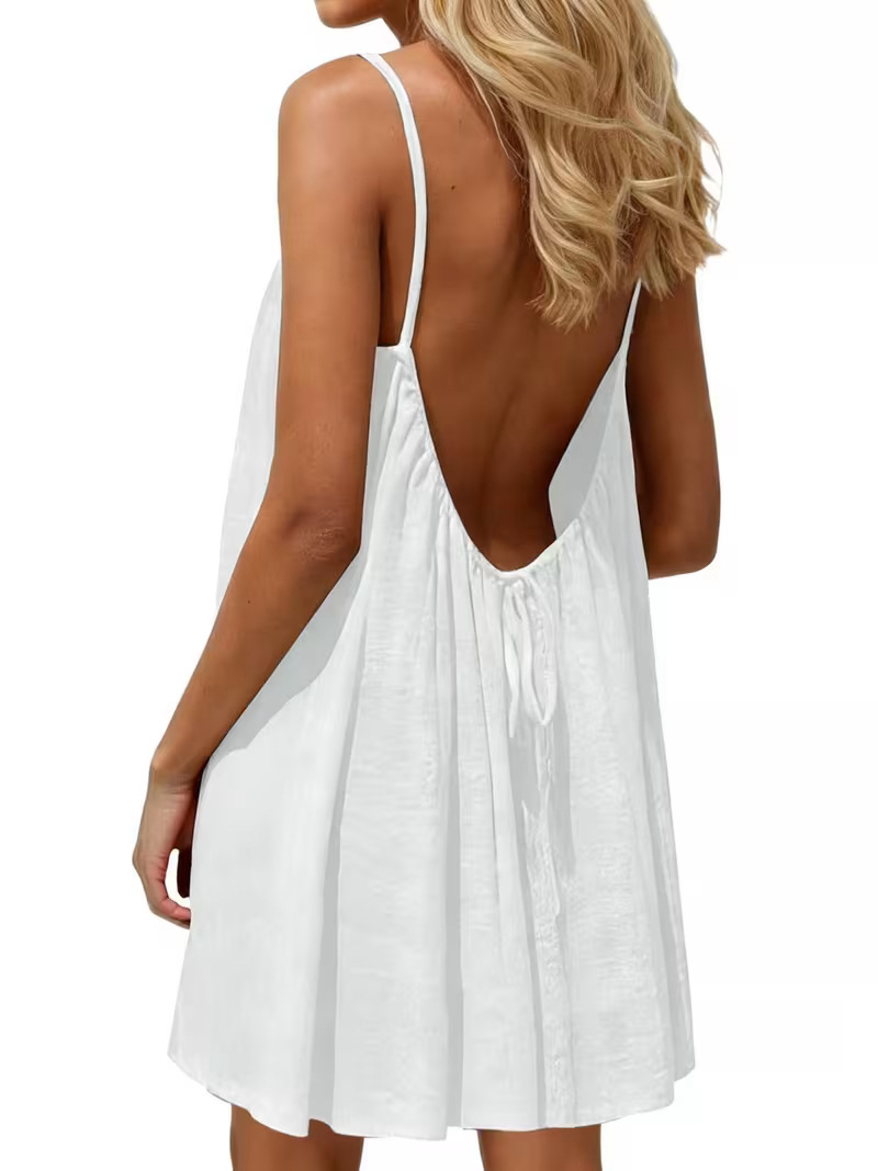 Women's Sleeveless Open Back Loose Solid Color Dress