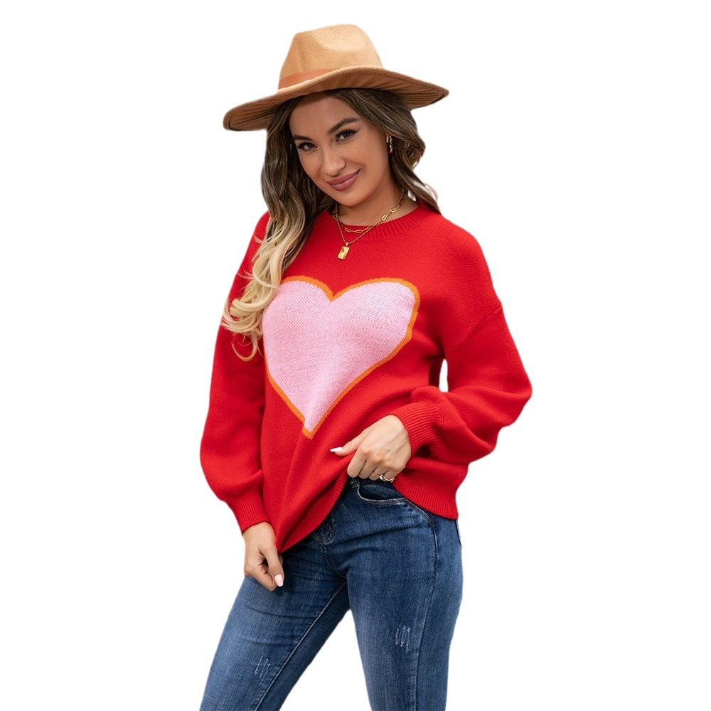 Plus Size Heart Crewneck Knit Sweater