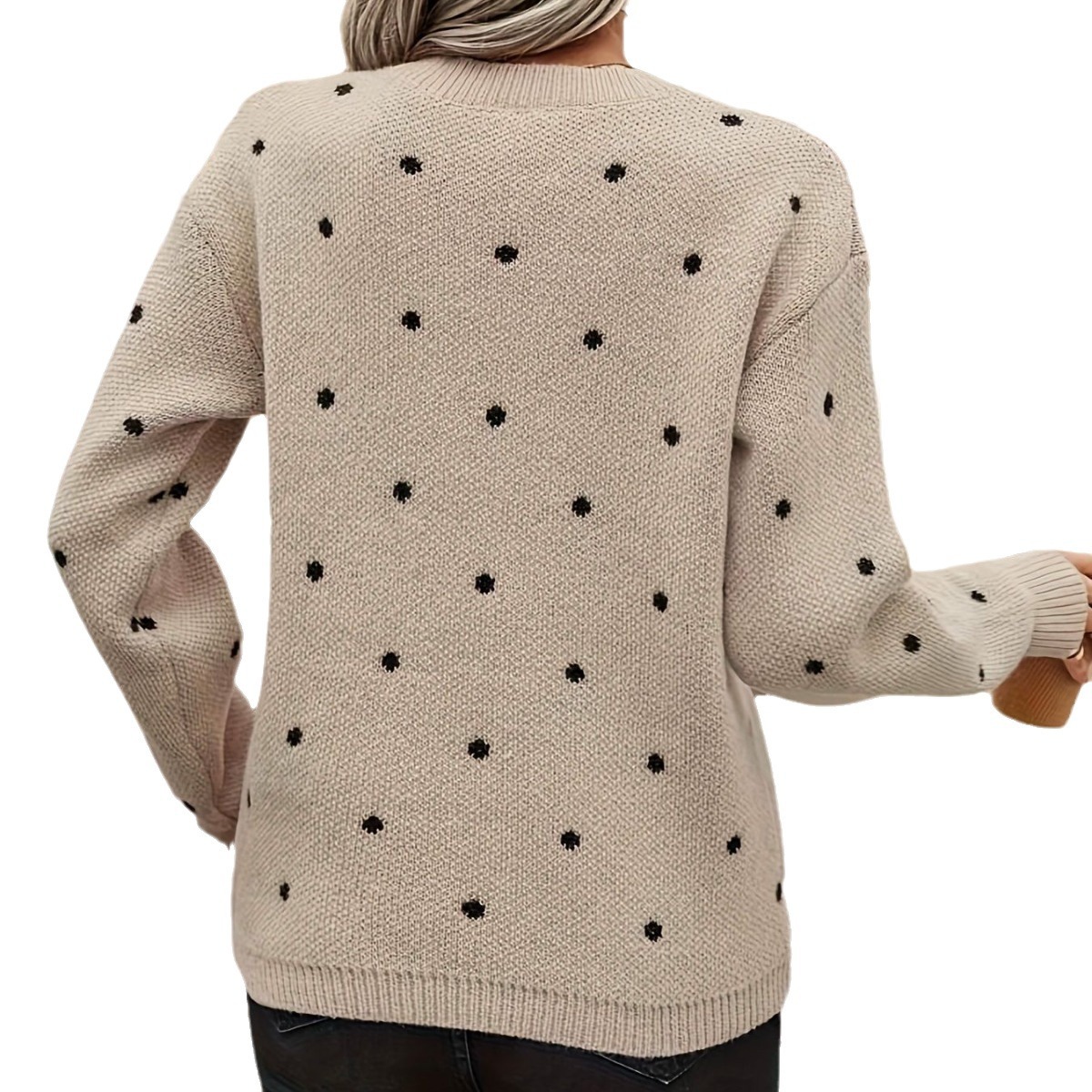 Polka Dot Round Neck Knit Sweater Women's Loose Pullover