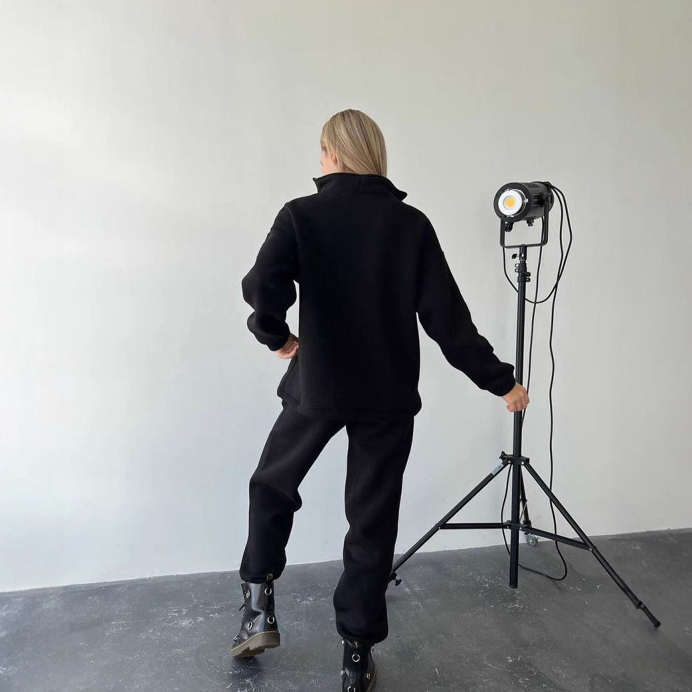 Women's Loose Stand Collar Sweatshirt and Jogger Pants Two-Piece Set