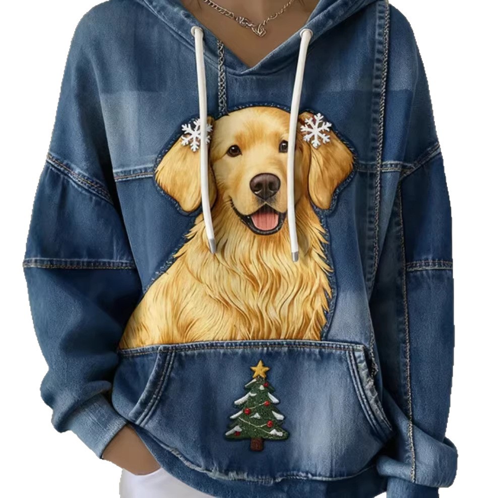 Women's Christmas Dog & Tree Print Hoodie