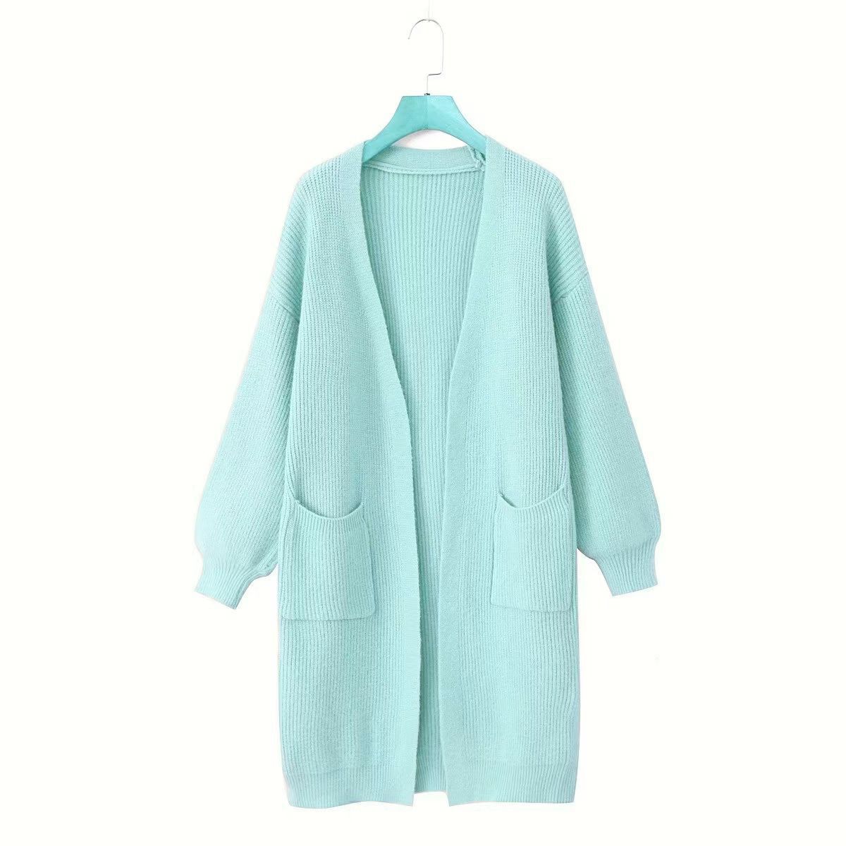 Women's Solid Color Pocket Open-Front Long Knit Cardigan Sweater Coat