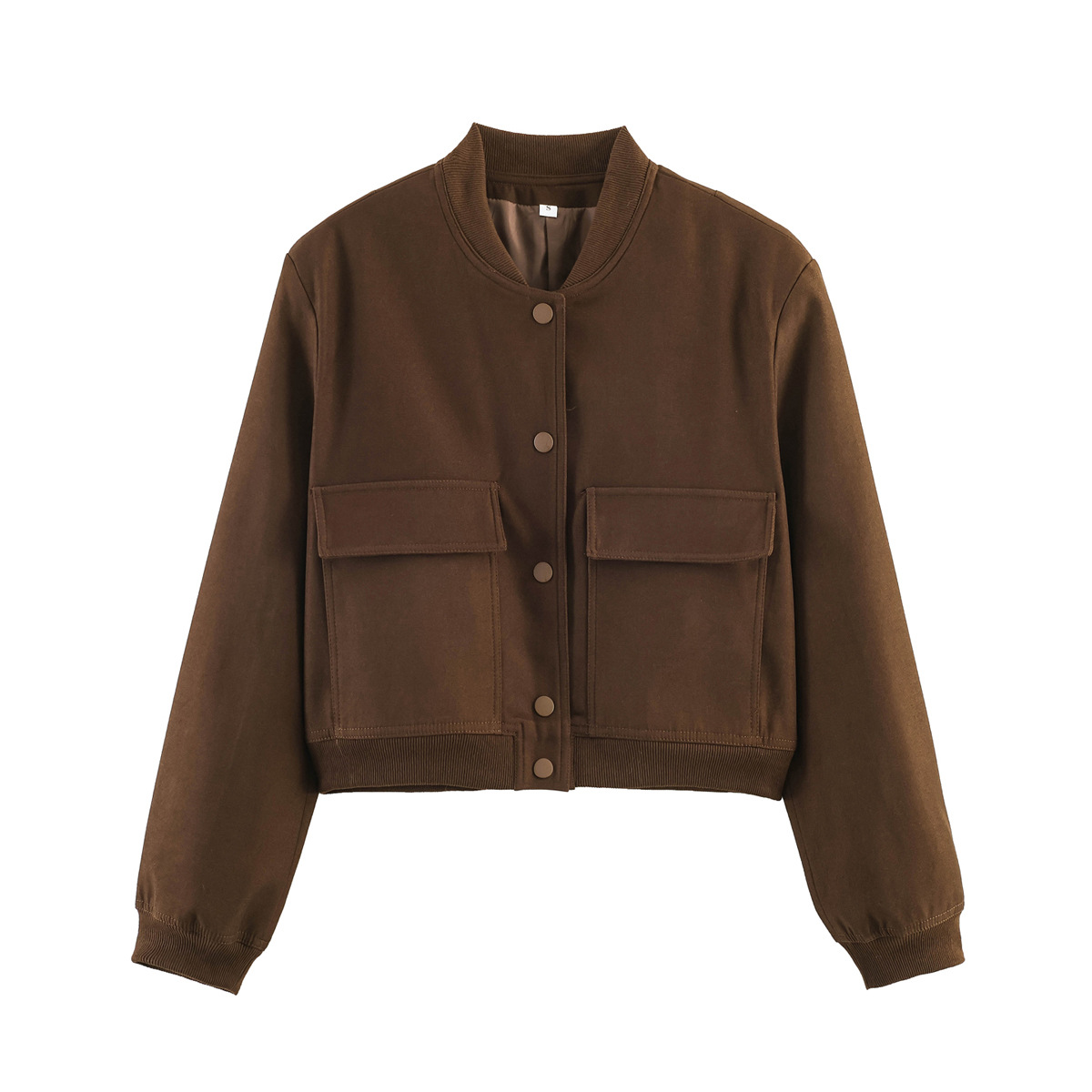 Women's Casual Bomber Jacket – TR Fabric, Button Front, Round Neck