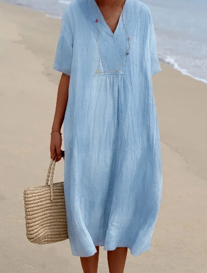 Women's Casual Slimming Solid Color Cotton Linen Dress