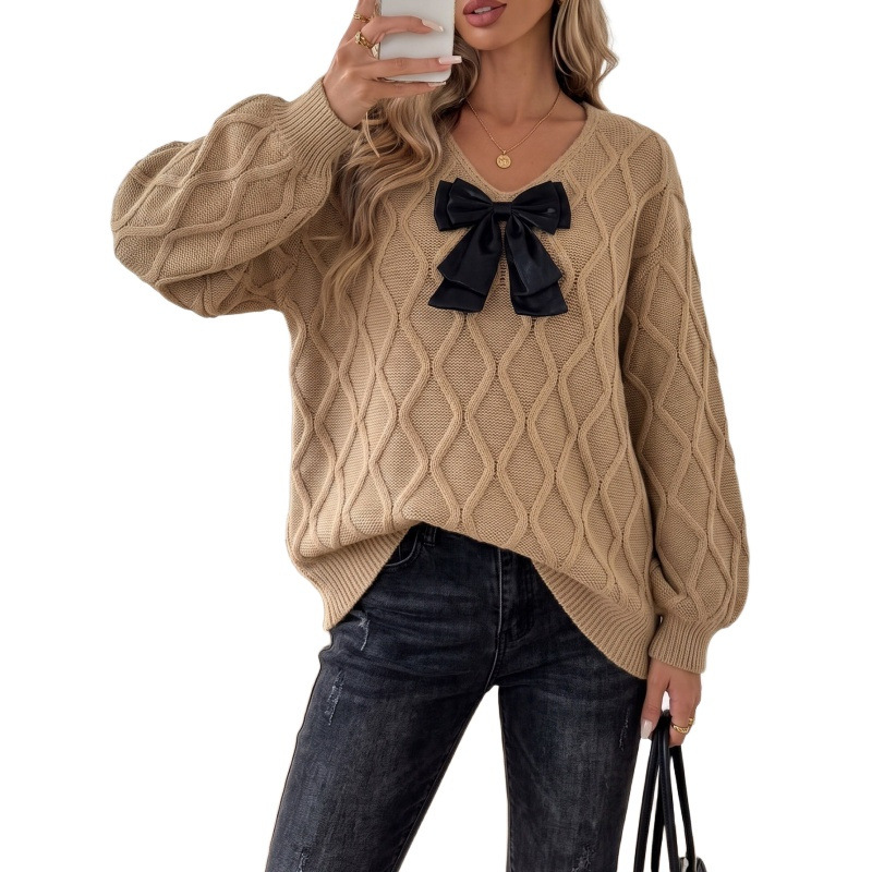 Preppy Bow Argyle Knit Sweater