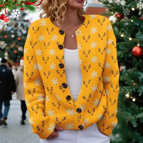 Women's Winter Forest Snowman Print Button Cardigan Sweater