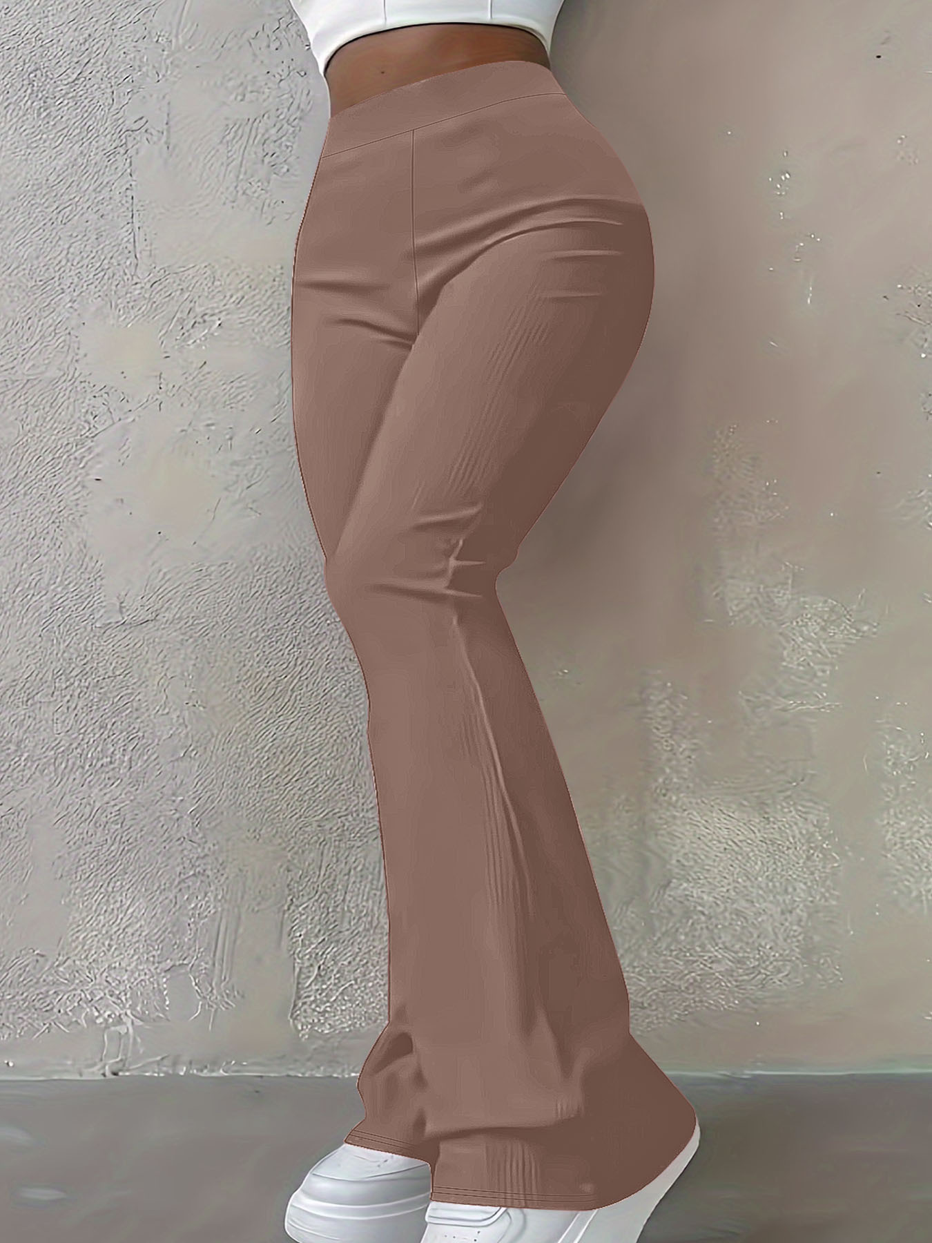 Women's Ribbed High-Waist Flare Leggings Slim Fit Solid Color