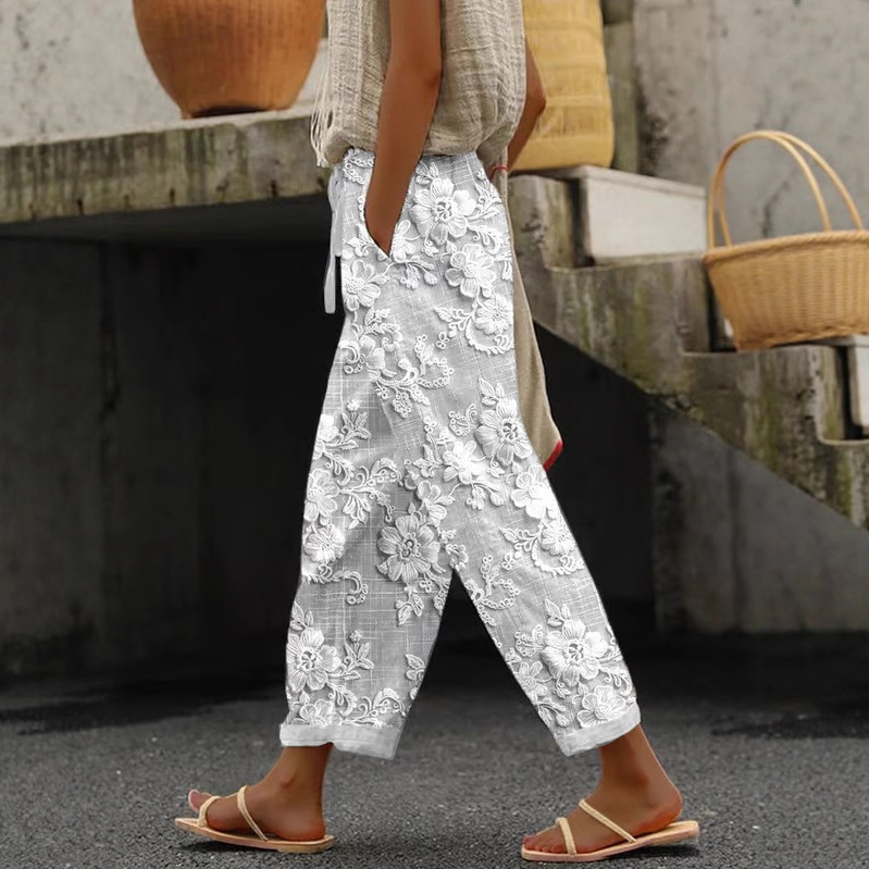 Women's Vintage Floral Print Straight-Leg Casual Pants